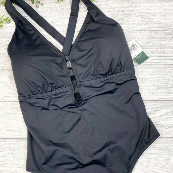 NEW Lauren Ralph Lauren BLACK Plus Size Shaping V-Neck One-Piece Swimsuit 22W - Picture 6 of 10